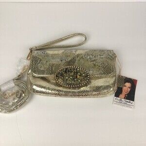 Debbie Brooks NY Gold Silk Screened Handbag Clutch Interchangeable